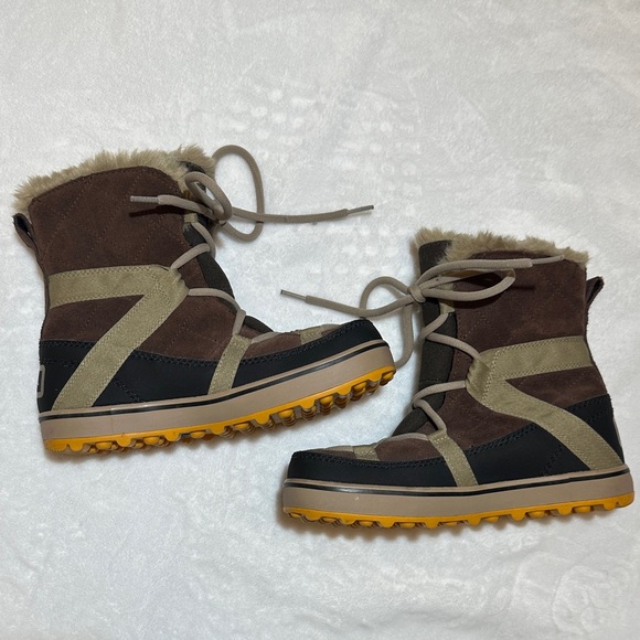 NEW Sorel Glacy Explorer tie up waterproof brown quilted fur lined boots size 6 - Picture 2 of 6